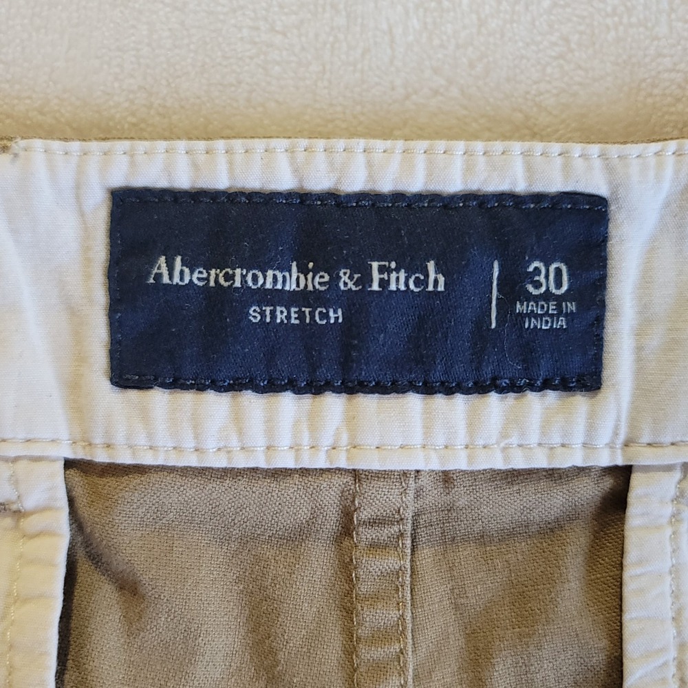 Abercrombie & Fitch Chino Shorts Mens 30 Tan Stretch‎ Twill Flat Front Classic - Picture 3 of 9